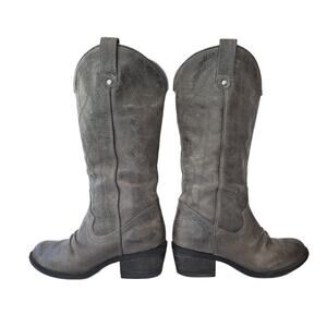 Women's Gray Western Leather Mid-Calf Boots